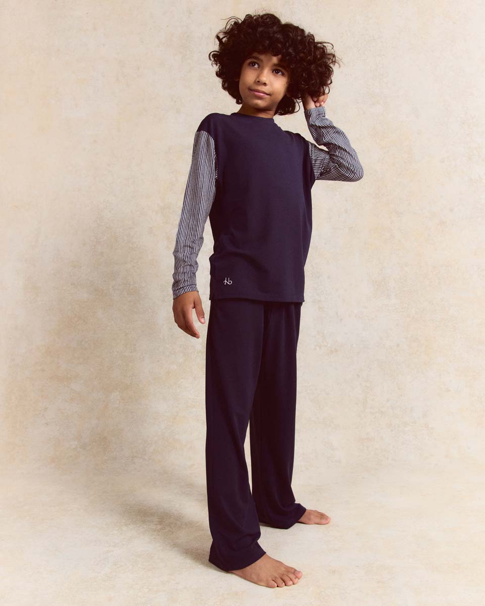 Luxury Boys Sleepwear | Boy's navy contrast pocket Pants | Homebody