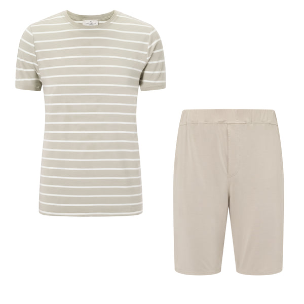 Marlow Striped T-Shirt / Jersey Pyjama Shorts Set