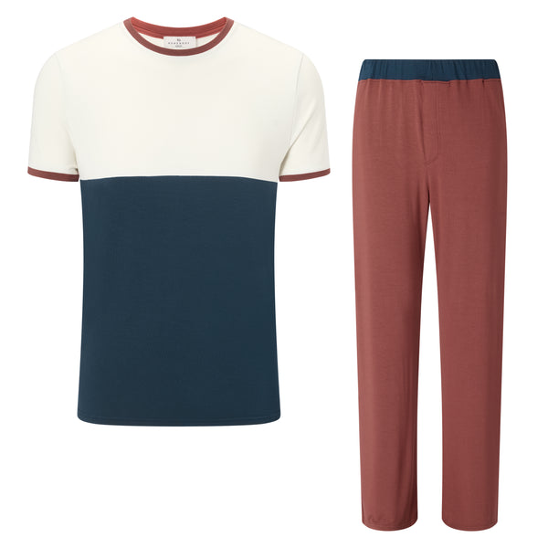 Puzzle Color Block T-Shirt / Contrast Waistband Pyjama Trousers