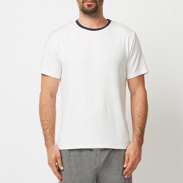 Contrast Short Sleeve T-Shirt - Alabaster White/Navy