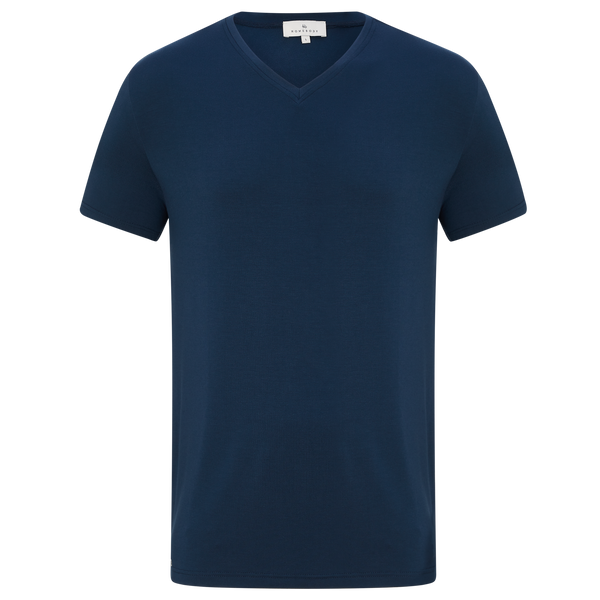 Classic V-Neck Short Sleeve Jersey T-shirt - Navy