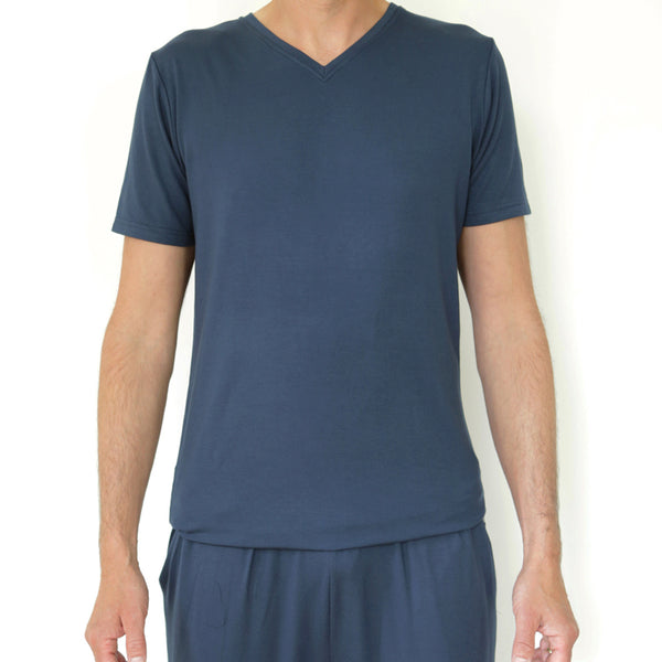 Classic V-Neck Short Sleeve Jersey T-shirt - Navy